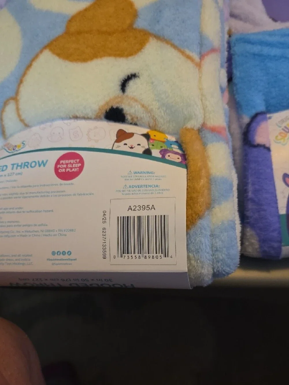 Squishmallows Hooded Throw - Blue, Cream & Pink Cat Design